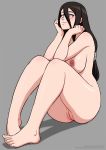 1girl ambiguous_background areola big_breasts blush boruto:_naruto_next_generations breasts brown_hair eronautics female_only full_body hanabi_hyuuga high_resolution long_hair naruto naruto_(series) nipples nude sitting