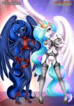 1girl 2_girls alicorn alicorn_horn alicorn_pony alicorn_princess anthro anthrofied bbmbbf black_bra black_legwear black_lingerie black_underwear crown equestria_untamed female_focus female_only friendship_is_magic hasbro looking_at_viewer mare mlp mlp:fim mlp_g4 mlpfim my_little_pony my_little_pony:_friendship_is_magic my_little_pony_friendship_is_magic palcomix princess_celestia princess_celestia_(mlp) princess_luna princess_luna_(mlp) red_bra red_panties red_underwear sexy sister_and_sister sisters wings