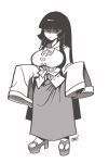 1girl 2020 bangs blunt_bangs breasts collar creepy_eyes creepy_face expressionless geta greyscale houraisan_kaguya jmd kimono loincloth long_hair looking_at_viewer monochrome no_color sandals socks touhou_project very_long_hair wafuku