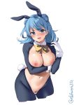  1girl 1girl 1girl animal_ears big_breasts blue_eyes blue_hair blush breasts bunny_ears censor_bar censored cleavage cropped_legs detached_collar double_bun ebifurya eyebrows_visible_through_hair fake_animal_ears gloves groin high_resolution kantai_collection medium_hair navel nipples open_mouth pubic_hair simple_background twitter_username urakaze_(kantai_collection) white_background white_gloves 