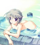  ezomori_nozomu flat_chest kanokon nozomu_ezomori nude onsen purple_eyes safi short_hair 