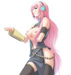  1girl bad_id blue_eyes blush breast_hold breasts f-cla long_hair luka_megurine megurine_luka nipples no_bra no_panties pink_hair solo thighhighs vocaloid 