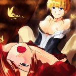 1boy 1girl :q ahegao assertive bad_id battler_ushiromiya beatrice beatrice_(umineko) big_breasts black_bra blonde_hair blue_eyes blush boy_rape bra bra_pull breasts clothed_female_nude_male clothed_sex cowgirl_position femdom foro_(planet_cage) girl_on_top hetero licking_lips lingerie male naughty_face nipples o_kawa rape saliva sex skirt squat squatting straddle straddling tongue tongue_out umineko_no_naku_koro_ni underwear ushiromiya_battler wince wink