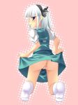 1girl anus ass bad_id blush feet female footwear kirise_mitsuru konpaku_youmu looking_back no_panties pussy skirt skirt_lift socks solo touhou uncensored youmu_konpaku