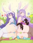 2_girls alternate_costume anal anal_object_insertion animal_ears animal_hood anus ass ass-to-ass biting_lip blue_eyes blue_hair bunny_ears bunny_hood bunnysuit camilla_(fire_emblem) easter easter_egg egg fake_animal_ears fire_emblem fire_emblem:_awakening fire_emblem_fates fire_emblem_heroes flower hair_flower hair_ornament hair_over_one_eye high_res hood long_hair looking_at_viewer lucina lying merunyaa multiple_girls naughty_face no_panties object_insertion on_side pantyhose plant pubic_hair purple_eyes purple_hair pussy stockings vaginal_object_insertion vaginal_penetration very_long_hair