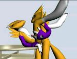  2_anthros 2_boys 2_males 3_fingers 3d anthro anthro/anthro anthro_canine anthro_fox canine closed_eyes detached_sleeves digimon duo erection fox fur furry indoors legs_up male male/male male_anthro male_anthro_fox male_only male_renamon mostly_nude multiple_male penis renamon sex sitting standing table toei_animation white_fur yellow_fur yin_yang 