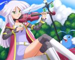  bird female green_eyes instrument lowres mirai_(pokemon) outdoors outside pokemoa pokemon pokemon_ranger_(game) sitting soara swablu violin white_hair 