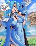  1girl alluring blue_eyes blue_hair clair clair_(pokemon) creatures_inc. dragonair game_freak nintendo nipple_bulge pokemon pokemon_(anime) 