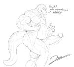  alligator alligatorid anthro balls big_balls big_penis big_testicles crocodilian daigo english_text erection frustrated genitals humanoid_genitalia humanoid_penis looking_at_genitalia looking_at_penis male monochrome musclegut original original_character penis reptile scalie simple_background slightly_chubby solo testicles text towel unwanted_erection wet white_background 