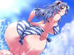 1girl ass big_breasts bikini blue_eyes blue_hair breasts erect_nipples hairband kotoura-san long_hair looking_back mifune_yuriko revision sako_(bosscoffee) side-tie_bikini striped striped_bikini striped_swimsuit swimsuit wedgie