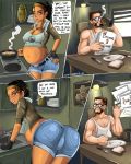  1boy 1girl alyx_vance ass beard bent_over brown color dark_skin dialogue english_text eyewear female games glasses gordon_freeman hair half-life half-life_2 human male mustache necklace original pregnant sci-fi shadman text 