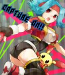 ass blue_hair hinata_(pokemon) irouha plusle pokemon pokemon_ranger red_eyes shoes sneakers