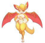 1girl absurd_res alpha_channelanthro bat breasts casual_nudity dust:_an_elysian_tail fidget fidget_(elysian_tail) fur genitals green_eyes hands_on_hips jdwalkrat mammal nimbat orange_body orange_fur pussy white_body white_fur wings