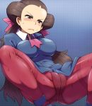  1girl bad_id blush brown_eyes brown_hair crotch_seam fat_mons game_freak gym_leader humans_of_pokemon hun long_hair nintendo panties panties_under_pantyhose pantyhose pink_legwear pink_pantyhose pokemon pokemon_(anime) pokemon_(game) pokemon_black_2_&amp;_white_2 pokemon_black_and_white pokemon_bw pokemon_bw2 pokemon_rse pokemon_ruby_sapphire_&amp;_emerald porkyman red_eyes roxanne_(pokemon) see-through solo spread_legs sweat thighband_pantyhose tsutsuji_(pokemon) twin_tails twintails underwear 