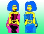 big_breasts bodice breasts dog_collars earrings nipples panties patty_bouvier pink_bow robe selma_bouvier stockings suspenders the_simpsons yellow_skin