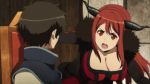 animated animated_gif big_breasts bouncing_breasts breasts brown_hair cleavage demon fur gif horns large_breasts long_hair lowres maou_(maoyuu) maoyuu_maou_yuusha open_mouth red_eyes red_hair short_hair yuusha_(maoyuu)