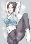 1girl armpit_hair armpits black_hair blush breasts cameltoe cleavage female md5_mismatch midriff murasame_nohito navel pale_skin ponytail smell solo spandex steam super_smash_bros. sweat tank_top trainer_(wii_fit) white_skin wii_fit wii_fit_trainer