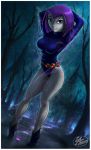 2013 dc dc_comics fernando_faria_(artist) leotard non-nude outside purple_hair raven_(dc) short_hair solo teen_titans