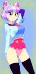  1_girl 1girl blue_eyes blush danmakuman equestria_girls female female_only friendship_is_magic my_little_pony panties partially_clothed short_hair solo standing stockings sunset&#039;s_backstage_pass supernova_zap_(eg) 