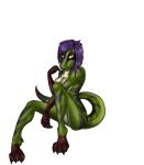 anthro breasts dinosaur fivel_(artist) nude purple_hair reptile scalie shiny shiny_skin solo t-rex tyrannosaurus yellow_eyes