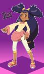  1girl black_hair blush brown_eyes dark_skin dress iris_(pokemon) long_hair majin_(artist) pokemon pokemon_(game) pokemon_bw purple_hair pussy see-through shoes smile 