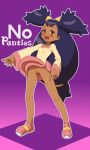  1girl black_hair blush brown_eyes dark_hair dark_skin dress hairless_pussy iris iris_(pokemon) long_hair majin_(artist) majin_(marcia) no_panties orange_eyes pokemon pokemon_(game) pokemon_bw purple_hair pussy shoes smile sneakers spread_legs uncensored upskirt 