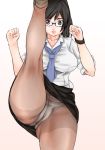  1girl black_eyes black_hair crotch_seam glasses high_kick holon kick kicking neck_tie necktie panties panties_under_pantyhose pantyhose pantyshot rd_sennou_chousashitsu real_drive scharfschutze sharufushuttse sleeves_rolled_up solo thick_thighs thighs underwear upskirt wristband 