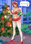 bell_collar big_breasts christmas christmas_outfit christmas_tree delia_ketchum depth_of_field female_only full_body high_heels huge_breasts lingerie merry_christmas milf pokemom pokemon santa_hat solo_female turbomilf