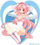 2004 angel boots breasts cleavage girls_bravo long_hair mario_kaneda miharu_sena_kanaka nurse pink_hair stockings thighhighs wings