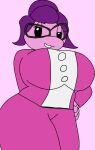 1girls 2d 2d_(artwork) 2d_artwork anthro bedroom_eyes big_breasts black-framed_eyewear black_eyes breasts buttons cassettedream clothed clothed_female clothing digital_media_(artwork) dr_seuss dream-cassette eyewear female female_only formal furry furry_female glasses grin hair_bun half-closed_eyes hand_on_hip hoshime huge_breasts humanoid jacket long_sleeves looking_at_viewer looking_down narrowed_eyes pants purple_hair sherri_(the_cat_in_the_hat) shirt short_hair sidelocks simple_background single_hair_bun smile solo suit swept_bangs teeth the_cat_in_the_hat the_cat_in_the_hat_(2026) thick_thighs uneven_eyes warner_bros warner_bros._animation warner_brothers who_(species) wide_hips