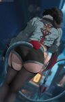  1girl big_breasts black_hair blue_eyes bubble_butt cleavage horny inviting_to_sex jane_doe_(zenless_zone_zero) oroborus pose standing teasing thick_thighs zenless_zone_zero 