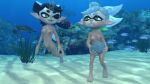 2girls 3d 3d_(artwork) blender bubbles bubbling callie_(splatoon) female gurgling inkling inkling_girl kuby64 marie_(splatoon) nintendo nsfw nude splatoon squid_sisters underwater