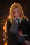 1boy 2_girls ai_generated black_hair blonde_hair blush brown_eyes brown_hair draco_malfoy draco_malfoy_(redteneri) earrings embarrassed genderswap genderswap_(mtf) gigantic_breasts glasses green_eyes harry_james_potter harry_potter hermione_granger hogwarts_school_uniform huge_breasts light-skinned_female light_skin long_hair massive_breasts smile voluptuous voluptuous_female