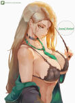 1girl araneesama big_breasts blonde_hair bubble_butt cleavage draco_malfoy draco_malfoy_(redteneri) green_eyes harry_potter harry_potter_(series) horny inviting_to_sex looking_at_viewer pose standing teasing thick_thighs