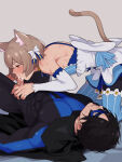 2boys brown_hair cat_boy cat_ears cat_tail crossdressing crossover dc_comics dc_comics dick_grayson dress felix_argyle femboy gay_sex nightwing oral oral_sex re:zero_kara_hajimeru_isekai_seikatsu superhero yaoi yaoi