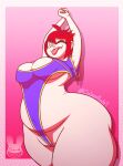  1girl 1girls ahoge ass bbw belly big_ass big_belly big_boobs big_breasts boobs breasts cabezilla chubby chubby_female clothed clothed_female cute_fang cute_fangs fat_female female_focus female_only green_eyes haniu_(cabezilla) hips huge_boobs huge_breasts light-skinned_female light_skin nipple_bulge original plump potbelly red_hair simple_background solo_female solo_focus swimsuit swimwear thick_thighs thighs tongue tongue_out 