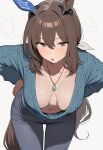  1girl admire_vega_(umamusume) ai_generated alluring animal_ears big_breasts big_breasts blush breasts clothed clothed_female horse_ears horse_girl horse_tail huge_breasts leaning_forward light-skinned_female light_skin looking_at_viewer navel standing steam steamy_breath sukit96926 sweat sweatdrop sweating tail thick_thighs thighs umamusume umamusume_pretty_derby white_background wife_material 