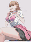  artist_name asian asian_female atlus big_breasts bikini_top breasts brown_eyes brown_hair choker crossed_legs looking_at_viewer megami_tensei open_shirt persona persona_3 persona_3_reload shirt skirt takeba_yukari yaoto yukari_takeba 