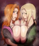  2_girls 2girls big_breasts bleach blonde_hair blue_eyes breast_press brown_eyes bubble_butt cleavage horny inviting_to_sex iwao178 looking_at_viewer matsumoto_rangiku naruto naruto_(series) naruto_shippuden pose rangiku_matsumoto standing teasing thick_thighs tsunade tsunade_(naruto) tsunade_senju 