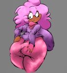 1girl ass big_ass big_breasts breasts brown_body brown_skin crispy_(crispychickenmm) dark-skinned_female dark_skin eyelashes fat_ass fingerless_gloves gloves grabbing_own_ass huge_ass huge_breasts nipple_bulge one_glove pink_hair purple_hair pussy_bulge rokoryt_art scarf simple_background twitter_user_oc