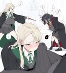  2d_(artwork) bare_thighs big_penis black_hair blonde_hair blush bulge bulge_through_clothing draco_malfoy draco_malfoy_(redteneri) futanari futanari_on_female genderswap genderswap_(mtf) gigantic_breasts glasses green_eyes harry_james_potter harry_potter hogwarts_school_uniform huge_breasts huge_cock huge_thighs light-skinned_female light_skin long_hair massive_breasts penis smelly_cock thick_body thick_female thick_thighs thighs voluptuous voluptuous_female xipa 