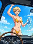  1girl adult_swim alluring bishoujo_senshi_sailor_moon bishoujo_senshi_sailor_moon_s bishoujo_senshi_sailor_moon_s_the_movie bishoujo_senshi_sailor_moon_supers bishoujo_senshi_sailor_moon_supers_the_movie blonde_hair cleavage dario haruka_ten'ou medium_breasts navy_eyes pin_up toei_animation toonami viz_media washing_car 