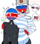  1girl 2_girls big_breasts breasts checkmark countryhumans countryhumans_girl double_ds eyepatch grin heart kak0yt0_chel north_korea_(countryhumans) russia_(countryhumans) tagme yuri 