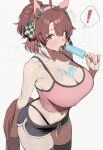 ! 1girl ai_generated animal_ears armpits ass blush breasts dantsu_flame_(umamusume) horse_ears horse_girl horse_tail hot huge_ass huge_breasts light-skinned_female light_skin looking_at_viewer navel open_mouth popsicle sexually_suggestive sukit96926 sweat sweatdrop sweating thick_thighs thighs tongue tongue_out umamusume umamusume_pretty_derby white_background