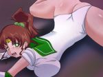  ass bishoujo_senshi_sailor_moon breast_press breasts brown_hair elbow_gloves green_eyes high_res huge_breasts kino_makoto long_hair looking_at_viewer mitsuki_no_nanoka on_stomach open_mouth ponytail sailor_jupiter solo tears thighs 