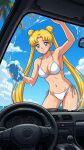  1girl adult_swim alluring bishoujo_senshi_sailor_moon bishoujo_senshi_sailor_moon_r bishoujo_senshi_sailor_moon_r_the_movie bishoujo_senshi_sailor_moon_s bishoujo_senshi_sailor_moon_s_the_movie bishoujo_senshi_sailor_moon_supers bishoujo_senshi_sailor_moon_supers_the_movie blonde_hair blue_eyes cleavage dario medium_breasts pin_up toonami usagi_tsukino viz_media washing_car 