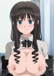  1girl amagami big_breasts breasts hands_on_breasts large_breasts looking_at_viewer miyamaya morishima_haruka nipples smile 