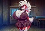 1girl 1girl ai_generated dress hyper_breasts lycanroc midnight_lycanroc