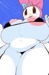 1girls anthro areola areola_slip big_breasts bikini blush blush_stickers bow breasts cassettedream closed_mouth clothing cloud digital_drawing_(artwork) digital_media_(artwork) dream-cassette female female_only furry furry_female hair_bow hood hoshime huge_breasts looking_at_viewer micro_bikini my_melody nipple_slip nipples onegai_my_melody plump rabbit rabbit_girl sanrio sky smile solo solo_female string_bikini sunlight swimsuit thick_thighs under_boob undersized_clothes white_fur wide_hips
