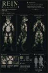 1boy abs ai_generated anthro anthro_only ass claws ferret furry furry_male furry_only green_eyes green_fur harness muscular_male original_character reference_sheet striped tail